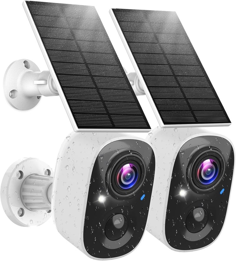 MaxiViz كاميرا شمسية خارجية لاسلكية، كاميرا أمان Wi-Fi 2.4G مع كشف الحركة بالذكاء الاصطناعي، كاميرات لأمان المنزل، رؤية ليلية ملونة بدقة 2K، حديث ثنائي الاتجاه، مقاومة للعوامل الجوية IP66، تخزين سحابي/SD، عبوتان - Image 1